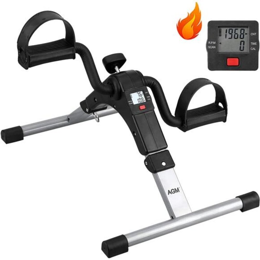 Folding Pedal Exerciser, Mini Exercise Bike Under Desk Bike Foot Pedal Foot Hand